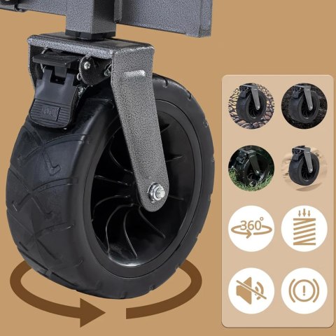 Wózek turystyczny składany ogrodowy do transportu duże koła z blokadą - brązowy