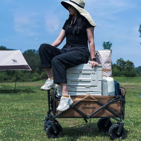 Wózek turystyczny składany ogrodowy do transportu duże koła z blokadą - brązowy