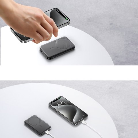 Powerbank indukcyjny 5000mAh USB-A USB-C 20W z kablem USB-C - czarny