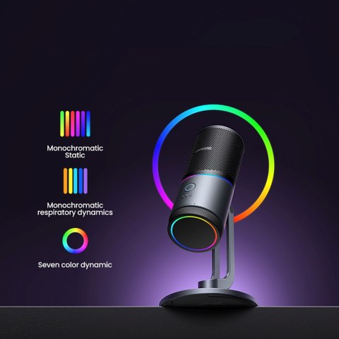 Mikrofon stojący na biurko USB-A RGB LED - srebrny