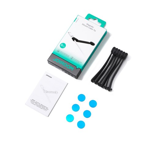 Opaska na kable silikonowa z magnesem czarna - zestaw 6 szt.