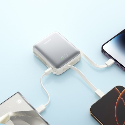 Powerbank 10000mAh 22.5W z wbudowanymi kablami USB-C Lightning - biały