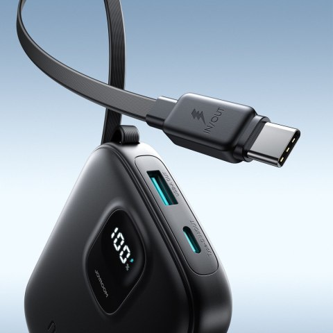 Powerbank 10000mAh z wbudowanym kablem 22.5W USB-C 0.25 cm - czarny