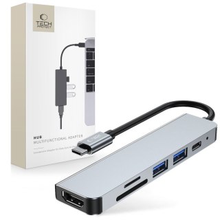 6w1 HUB rozdzielacz USB-C na USB-A USB-C HDMI micro SD / TF / SD - szary