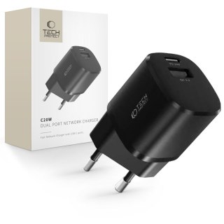 Ładowarka sieciowa C20W mini USB-C PD 20W / USB-A QC 3.0 - czarna