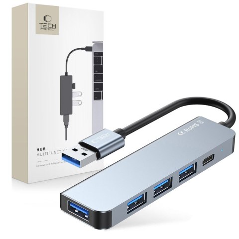 5w1 HUB rozdzielacz USB-A na USB-A USB-C - szary
