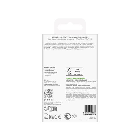 Kabel przewód USB-A - USB-C 10W TPE 2m - biały