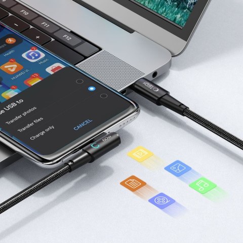 Kabel przewód kątowy i prosty USB-C 60W 6A 2m - szary