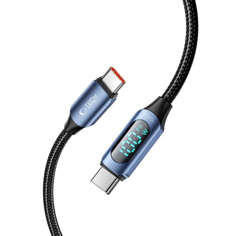 Kabel przewód z wyświetlaczem LED USB-C PD 100W 5A 1m - niebieski