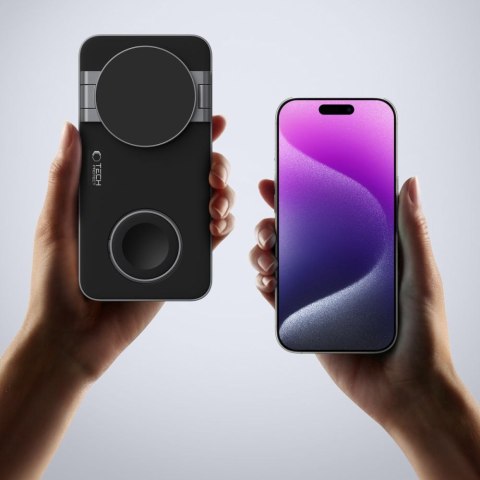 Ładowarka indukcyjna 3w1 do smartfona smartwatcha słuchawek z kablem USB-C - czarna