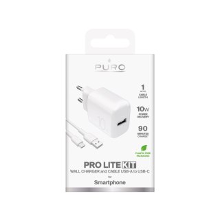 Ładowarka sieciowa USB-A PROLITE 10W z kablem USB-A - USB-C 1.2m - biała