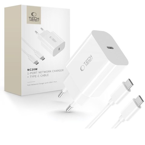 Ładowarka sieciowa USB-C z kablem USB-C PD 20W - biała