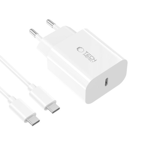 Ładowarka sieciowa USB-C z kablem USB-C PD 20W - biała