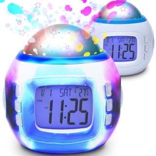 7w1 Zegar budzik z projektorem gwiazd nieba lampką nocną termometrem 10 melodii