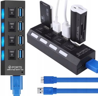 HUB rozdzielacz USB-A z włącznikami podświetlaniem 4 porty