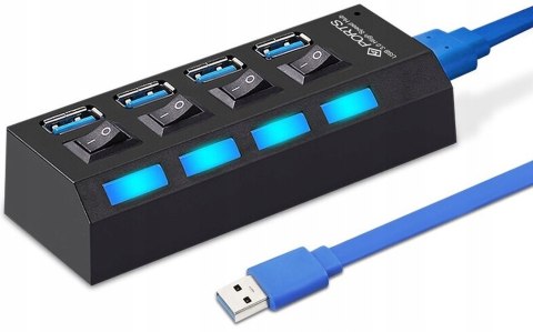 HUB rozdzielacz USB-A z włącznikami podświetlaniem 4 porty