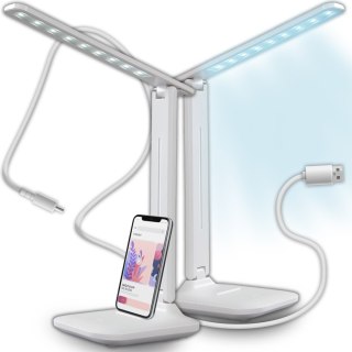 Lampka biurkowa szkolna z uchwytem na telefon regulowana - biało srebrna