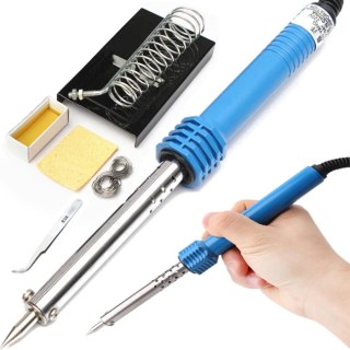 Lutownica kolbowa z podstawką uchwytem pęsetą kalafonią 60 W - zestaw 7 el.