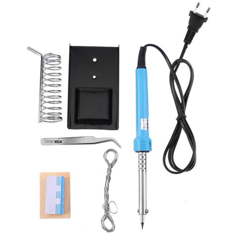 Lutownica kolbowa z podstawką uchwytem pęsetą kalafonią 60 W - zestaw 7 el.