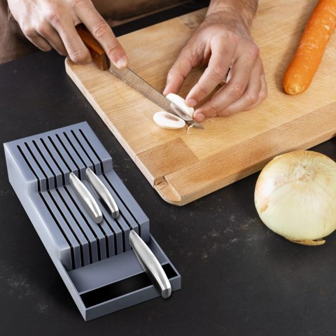 Organizer na noże sztućce do szuflady 9 przegród - szary