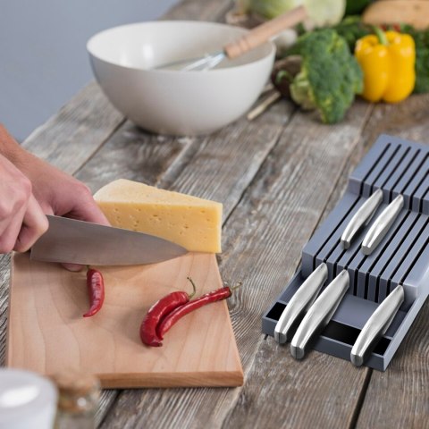 Organizer na noże sztućce do szuflady 9 przegród - szary