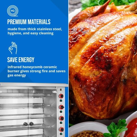 Rożen gazowy opiekacz do 30 kurczaków 6 szpikulców propan-butan 30 kW