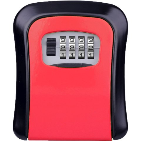 Skrytka sejf kasetka metalowa na klucze z zamkiem szyfrowym 11.5 x 9.5 cm - czerwono czarna