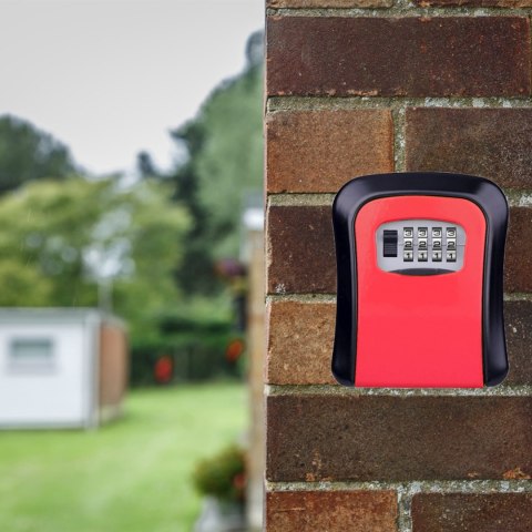 Skrytka sejf kasetka metalowa na klucze z zamkiem szyfrowym 11.5 x 9.5 cm - czerwono czarna