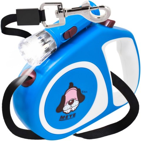 Smycz automatyczna zwijana dla psa kota z blokadą latarką LED do 15 kg 5 m - niebieska