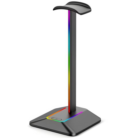 Stojak uchwyt biurkowy gamingowy na słuchawki z hubem USB podświetlany RGB LED