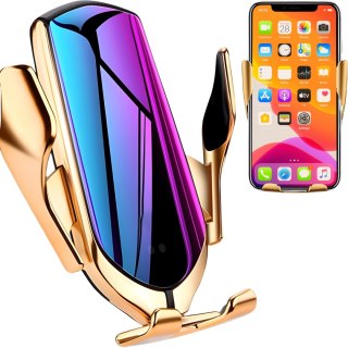 Uchwyt samochodowy z ładowarką do telefonu na kratkę nawiewu - czarno złoty