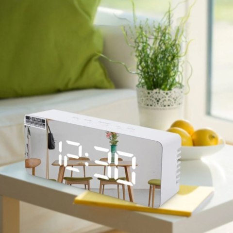 Zegar budzik z termometrem podświetlaniem LED - lustrzany