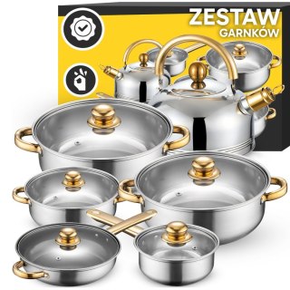 Zestaw garnków kuchennych z pokrywkami czajnikiem patelnią - 11 el.