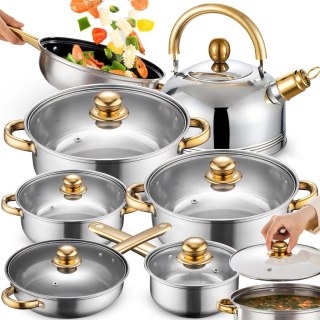 Zestaw garnków kuchennych z pokrywkami czajnikiem patelnią - 11 el.