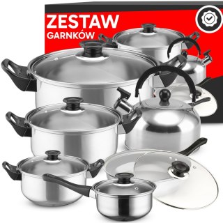 Zestaw garnków kuchennych z pokrywkami czajnikiem patelnią GAZ INDUKCJA - 11 el.