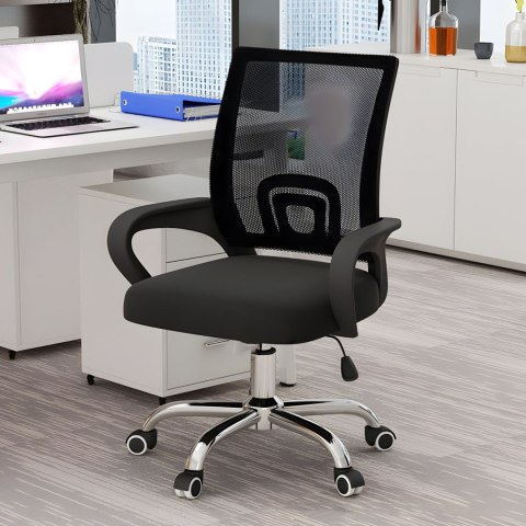 Fotel biurowy obrotowy na kółkach z siatki do 150 kg - czarny