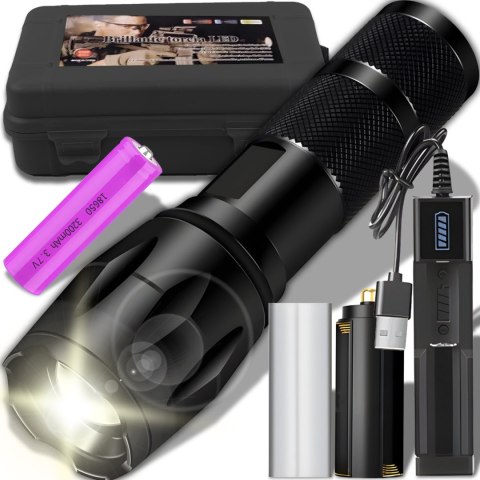 Latarka akumulatorowa taktyczna metalowa 5 trybów ZOOM