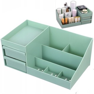 Organizer łazienkowy na kosmetyki biżuterię 2 szuflady 7 przegród - zielony
