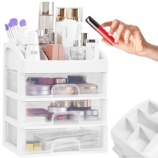 Organizer łazienkowy na kosmetyki biżuterię 3 szuflady 6 przegród - biały