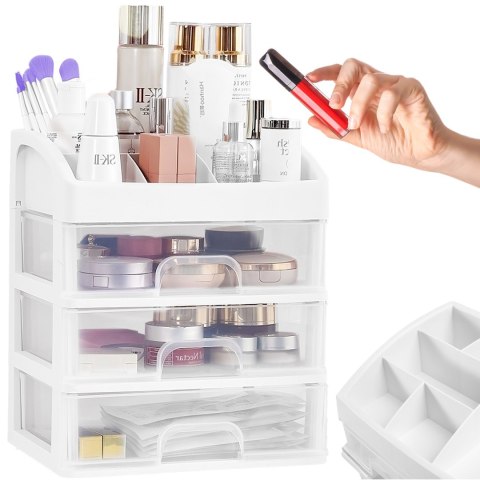 Organizer łazienkowy na kosmetyki biżuterię 3 szuflady 6 przegród - biały