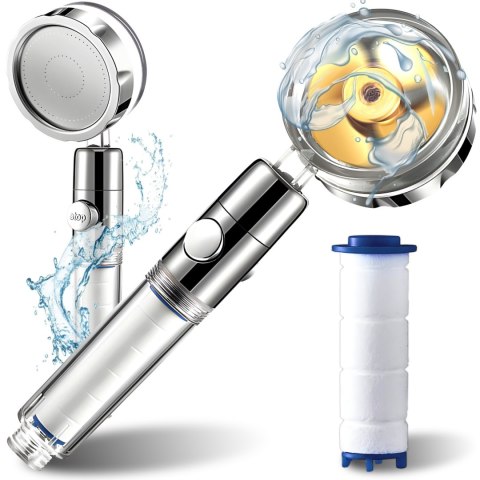 Słuchawka prysznicowa z turbiną filtrem oszczędzająca wodę START-STOP