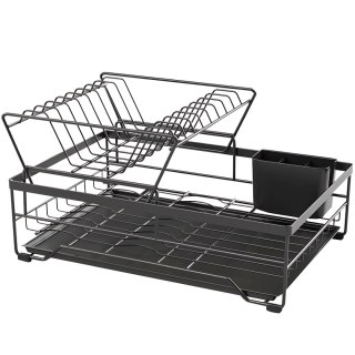 Suszarka do naczyń ociekacz dwupoziomowy z pojemnikiem na sztućce tacką - czarny