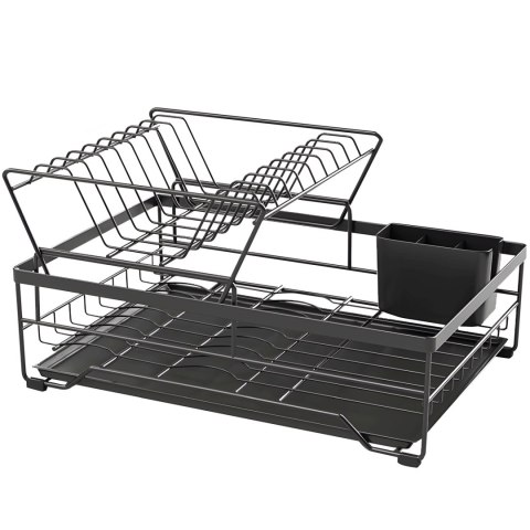 Suszarka do naczyń ociekacz dwupoziomowy z pojemnikiem na sztućce tacką - czarny