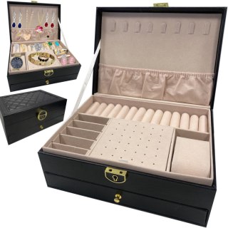 Szkatułka kuferek organizer na biżuterię zamykany na klucz - czarna