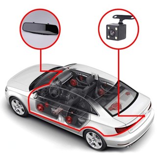 Wideorejestrator samochodowy z kamerą cofania w lusterku FULL HD TF