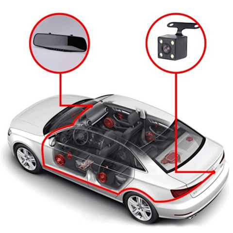 Wideorejestrator samochodowy z kamerą cofania w lusterku FULL HD TF