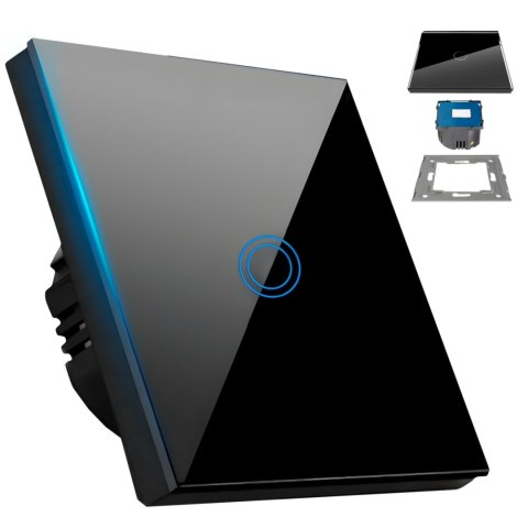 Włącznik światła pojedynczy dotykowy z podświetleniem SZKŁO - czarny