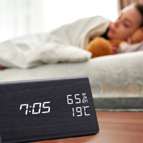 Zegar budzik cyfrowy z termometrem wilgotnością podświetlany 3 alarmy